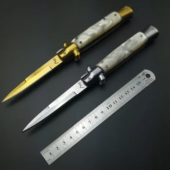Krásne peucine zrna Rukoväť Taliansko Vreckové nože talianskej Stiletto ocele Titaniums čepeľ prežitie outdoor camping nože