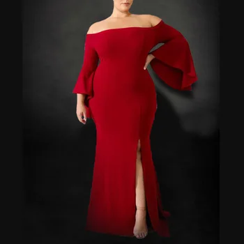 Plus Veľkosť Elegantné Večerné Party Šaty Ženy Sexy Mimo Rameno Dlhé Šaty Veľkých Rozmerov Modrá Čierna Červená Afriky Župan Jeseň 2020