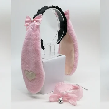 MMGG Nové Pink White Black Bunny Králik Uši Hairhoop pokrývku hlavy Vlásenky Náhrdelník Lolita Cosplay Hra Kostým Príslušenstvo