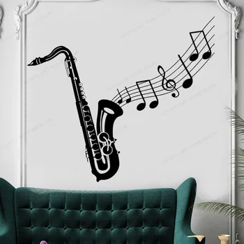 Saxofón stenu, vinylové nálepky Hudobné Poznámky Stenu Odtlačkový Hudby Stenu Decor Hudobný Nástroj Wall art nástenné HJ630