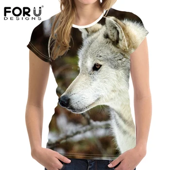 FORUDESIGNS Ženy vlk tričko Teens vtipné Tričko-Krátke rukávy bežné tričko Pre Dievčatá Topy Zvierat Oblečenie Roupa Feminina XXL