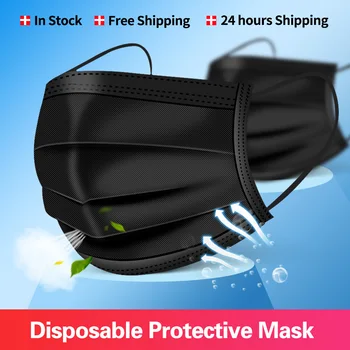 100ks Masku, Jednorazové Nonwove 3 Vrstvy Vrstva Filter Čierna Biela Maska na Ústa Masky Filtra Bezpečné Priedušná Ochranná Maska Na Sklade