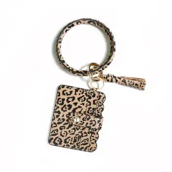 Móda Leopard Kožené Kreditnej Karty, Peňaženku Náramok Keychains s strapec Monogram Kožené Kreditnej Karty Držiteľ