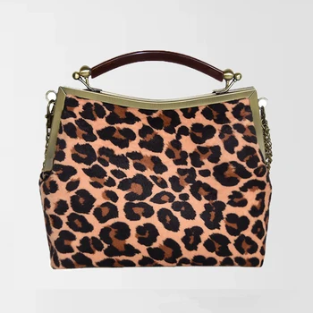 Vintage Kovové Pracky Klip Ženy Kabelky Leopard Tlač Reťazca Žien Ramenný Messenger Bag má Veľkú Kapacitu, Dámske kabelky Nové