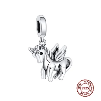925 Sterling Silver Roztomilý Jednorožec Perličiek Fit Pandora Originálny Náramok Malý Kôň Prívesok Charms Pre Ženy Náhrdelník Šperky Darček