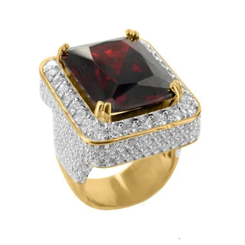 2017 vysoko kvalitné šperky veľkoobchod podpora červená zelená čierna veľký kameň zlato strieborná farba hip hop bling pánske micro pave krúžok
