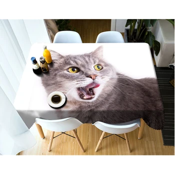 Kreslených Mačka 3D Vzor Obrus Prachotesný Zahustiť Bavlna Obdĺžnikový/Okrúhly obrus na Svadbu Piknik Party
