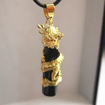 Exkluzívne Čínske Vietor Valec čierny prírodné jade +jemné šperky Dragon á Prívesky, Náhrdelníky