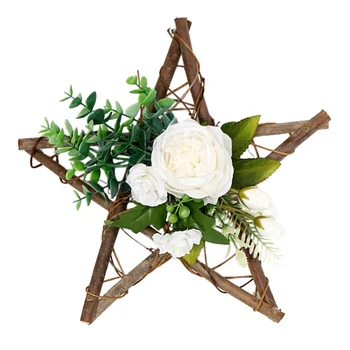 Nástenné Závesné Umelý Kvet Garland Star-Tvarované Drevený Rám Prívesok Faux Kvetinový Veniec Pre Svadobné Party Decor