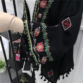 Cheshanf Etnických Boho Kimono Cardigan Vintage Kvetinové Výšivky Cardigan Dievča Béžová Čierna Biela Vesty Ženy Lete
