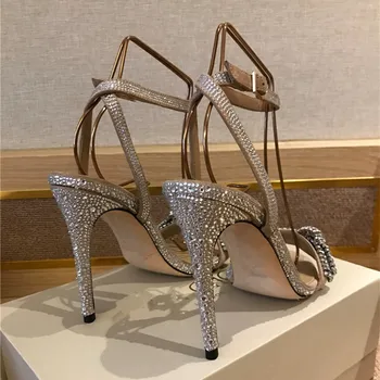 2020 Lete Crystal Svadobné Sandále Ženy, Luxusné Dizajnér luk uzol vysoké Podpätky bling bling Členok Popruh Šaty Strany topánky Žena