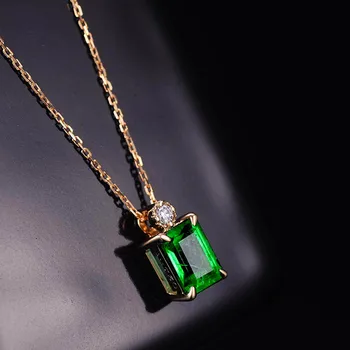 BIJOX PRÍBEH Elegantné Striebro 925 Šperkov Náhrdelník s Obdĺžnik Tvar Emerald Prívesok pre ženy, Svadobné Zapojenie Sľub Strany