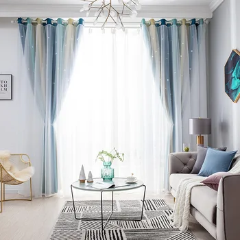 Nordic štýl opony pre obývacia izba, spálňa gradient pruhy duté hviezdy zatmenie gradient záclony