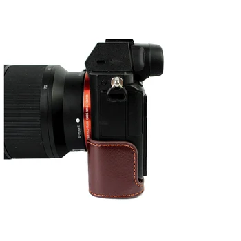 Skutočné skutočné Cowhide Kožené Polovicu Tela Fotoaparátu Prípade Základňu Pre Sony A7II A7RII A7SII A7RM2 A7SM2 A7M2 A7R2 Markie Batérie Otvorenie