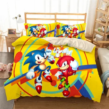 Nové Žltá Modrá Sonic The Hedgehog posteľná bielizeň Nastaviť Cartoon Dospelých, Deti 3d Vytlačené Perinu Set S obliečka na Vankúš Twin Plný Kráľ Veľkosť