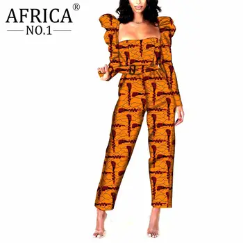 Retro Africkej Tlače Jumpsuit pre Ženy Vintage Pás Zimné Dlhé Rukávy Ženské Oblečenie Bežné Potápačské Playsuit Vosk batik V2029004