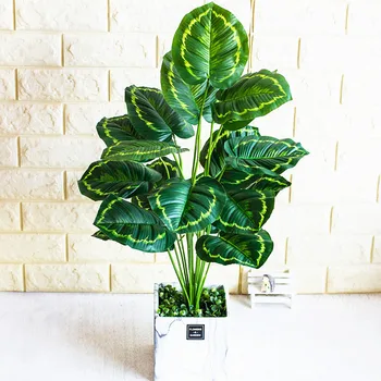 65 18 Leaf Umelé Zelené Rastliny, Plastové Tropické Palmy, Zväzok Krytý DIY Črepníkové Hotel Office Home Plochy Dekor Rekvizity