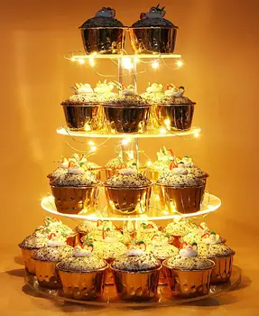 4 Tier Kolo Led Cake Decoration Cupcake Displej, Stojan s LED Reťazec Svetlá Dezert Strom Veža na Narodeniny/Svadobné Party