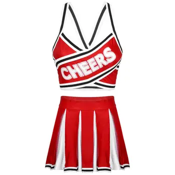 Ženské Roztlieskavačky Kostým Jednotné Oblečenie Cheerleading Oblečenie Ramenný Popruh Späť Kríž Plodín Top s Vysokým Pásom Skladaná Sukňa