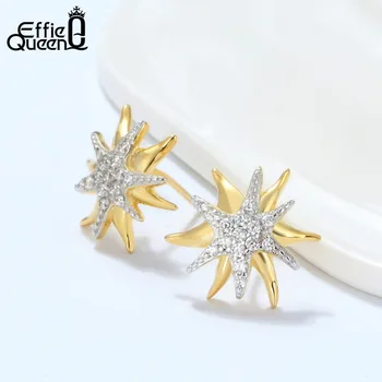 Effie Kráľovná 925 Sterling Silver Stud Náušnice Pre Ženy Hviezda Vzor S Zirkón Zlata-farebná Earings Šperky Brincos Darček BE96