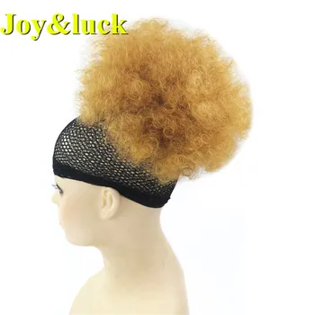 Radosť&šťastie Kinky Afro Kučeravé Lístkového Chignon Krátke Vlasy Buchta pre Čierne Ženy Syntetické Šnúrkou Copu Parochňu Ombre Sivá
