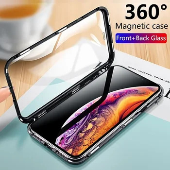 Magnetické puzdro pre IPhone 12Pro Max 11Pro SE 2020 XR XS X 8 7 6 Plus Coque Tvrdeného Skla Magnet puzdro pre iPhone 12 Funda