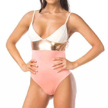 2021 jednodielne Plavky Ženy Sexy Plavky V Krku Kombinézu, Ružové a Biele plavky Ženská Pláž Nosiť Plus Veľkosť Plávanie Oblek XL