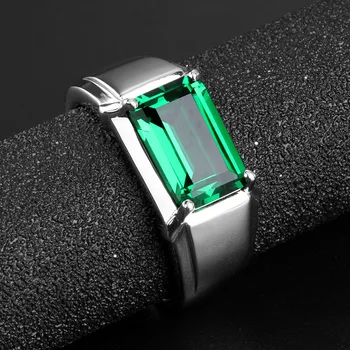 Nový jednoduchý a moderný business emerald obdĺžnikový mužov otvoriť krúžok panovačný titánové ocele, strieborné pánske krúžok
