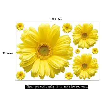 9 Kvety Žlté Chryzantémy Daisy Kvety Stenu, Nálepky, Obtisky Domova pre Obývacia Izba Štúdia TV na Stenu
