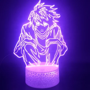 Anime Death Note, L-Lawliet 3D Lampa Cool Darček pre Teenager Nočného Dotykový Snímač Farebné s Diaľkovým Led Nočné Svetlo Lampy