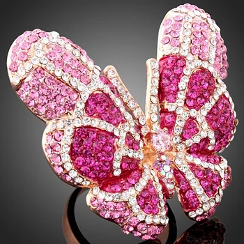 Chran Roztomilý Ružový Kryštál Motýľ Krúžky Módne Zvierat Dizajn Zlatá Farba Ženská Kapela Zásnubné Prstene pre Ženy
