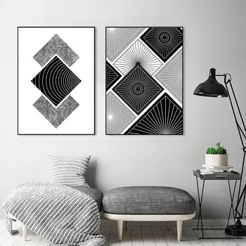 Abstrakt Plátne, Plagát, Tlač Nordic Čiernej a Bielej Geometrie Plagát Moderné Nástenné Art Obrázky Pre Obývacia Izba Domova bez rámu