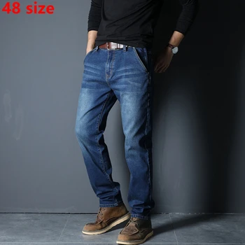 2021 Jesenné a zimné modely elastické vrecká na zips, džínsy mužov rovno bežné black plus hnojivo XL nohavice big veľkosť 48 metrov