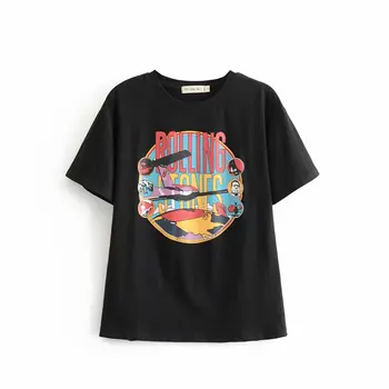Vintage Béžová Rolling Stones Letné Tričko Rock Cartoon O Krk Bavlna T-Shirt Dievčatá Streetwear Styl Designer Nových Prírastkov V Roku 2019