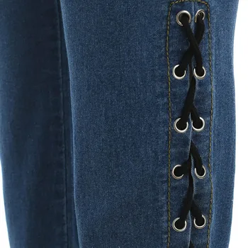 Wipalo Plus Veľkosť Jeans Zips Bočné Čipky Ženy Nohavice Nové Módy Chudý, Vysoký Pás Džínsové Nohavice Nohavice Dámske Oblečenie
