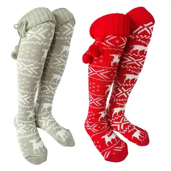 Vianočné Ženy Stredného Pletené Pančuchy Dlho podkolienky Roztomilý Bavlna Elk Tlač Trubice Ponožky pre Cyklistiku na denné nosenie