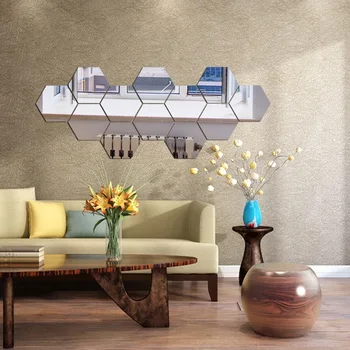 12Pcs/3D nastaviť Zrkadlo na Stenu-Nálepky Domova Hexagon Dekorácie DIY Odtlačkový Umenie Obývacia izba jedáleň Ozdoby Multi-farebné Vybrať