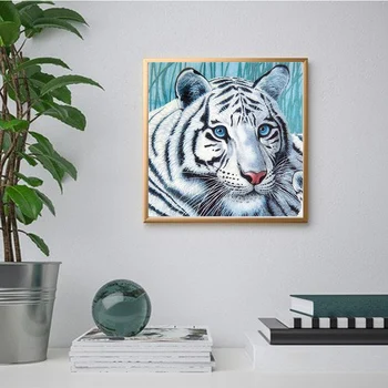 DIY 5D Diamond Maľovanie Biely Tiger Diamond Výšivky Plné Kolo Vŕtať Živice Zvierat Cross Stitch Mozaiky Home Decor Art Darček