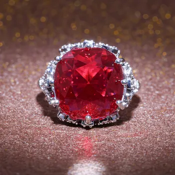 Kúzlo Žena Crystal Red Zirkón Krúžok Módny Strieborná Farba Zásnubné Prstene Pre Ženy Ročníka, Veľký Svadobné Prstene Pásma Šperky
