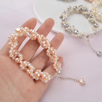 ASHIQI Prírodné sladkovodné perly náramok 925 sterling silver pre ženy ručne vyrobené šperky, módne klasický darček