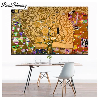 5D Diy Diamond Maľovanie Gustav Klimt Funguje Strom Života Mozaiky Plné Námestie Drahokamu Diamond Výšivky Cross Stitch FS3493