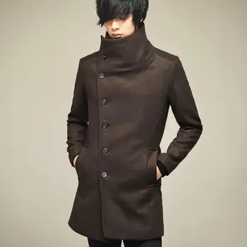 Zimné mužov kórejský štýl slim fit zákopy srsti dlhá bunda mužov punk hip hop kabát gotický nočný klub vlny kabát fáze oblečenie