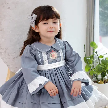 Milé Dievčatá, Španielsky Lolita Šaty Dieťa Princezná Frocks 2020 Deti Narodeniny, Krst, Šedé Šaty Deti Boutique Oblečenie