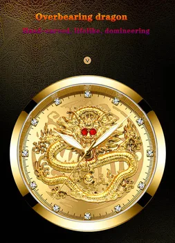 FNGEEN top luxusné hodinky mužov quartz hodinky mužov drak vzor svetelný zlatá farba quartz nehrdzavejúcej ocele kapela relogio masculino