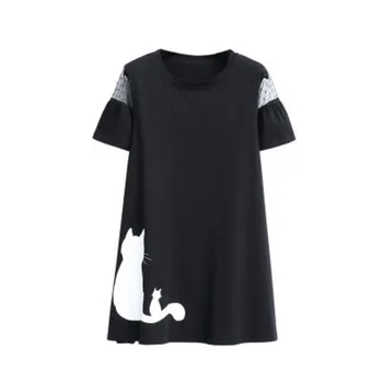 6XL Nadrozmerné Čipky Krátky Rukáv T Shirt Ženy Elegantné Mačka Tlače Kawaii Befree Harajuku Plus Veľkosť Letné Top Estetické Oblečenie