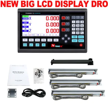 Nový 3 Os LCD Dro Nastaviť Digitálnym Výstupom Systém Displej a 3 KS 5U Lineárne Optické Pravítko Rozmer 50-1000 pre Sústruh Stroj Mlyn