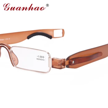 Guanhao Retro bez obrúčok Otočiť Skladacie Okuliare na Čítanie TR90 Rám Živice Objektív Ďalekozrakosť Okuliare Prenosné Okuliare s puzdrom