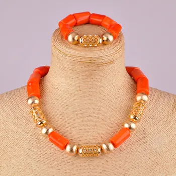 Orange Coral Šperky Sady Afrika Nigéria Coral Korálky Svadobné Svadobné Náhrdelníky Sady