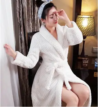 Kvalitné zimné dlhý župan nové dámske šaty sleepwear flanelové zahusťovanie teplý župan coral fleece páry župany
