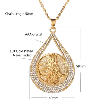 Turecko Mince Prívesok Alah Náhrdelník pre Ženy/Mužov Zlatá Farba Kovové Mince, Šperky Turek Darčeky S AAA Drahokamu Moslimských Náhrdelník